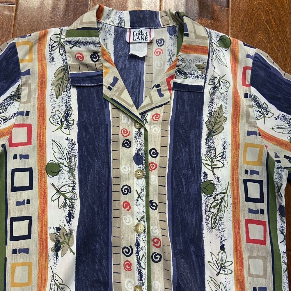 Cricket Lane Vintage Abstract Color Block Multicolored Shirt Cotton Women's 16 - Picture 2 of 8